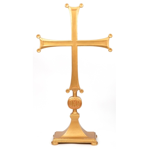 1085 - Floor standing gilt painted Orthodox cross, 140.5cm high