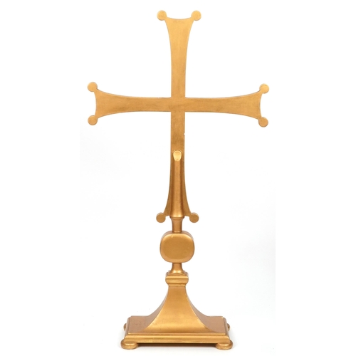 1085 - Floor standing gilt painted Orthodox cross, 140.5cm high