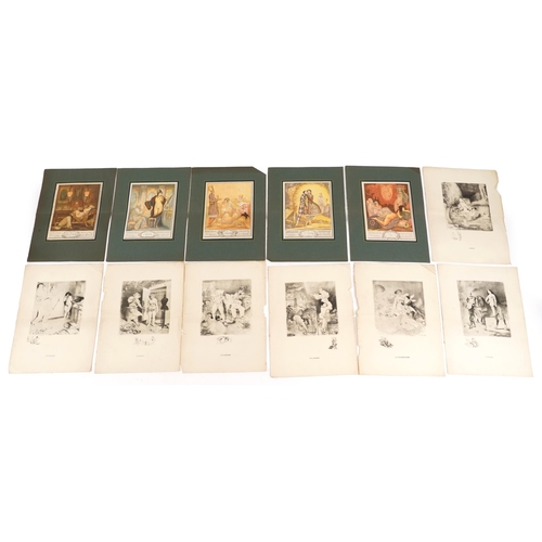 1513 - Vintage print and etchings after A Willette and Andre Lambert, each unframed, each 36cm x 26.5cm