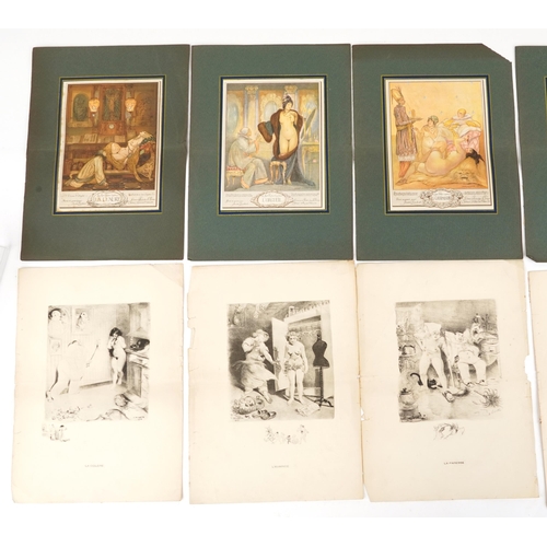 1513 - Vintage print and etchings after A Willette and Andre Lambert, each unframed, each 36cm x 26.5cm