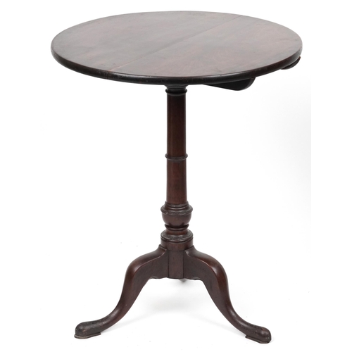 1069 - Georgian circular mahogany tilt top occasional table, 73cm high x 61cm in diameter