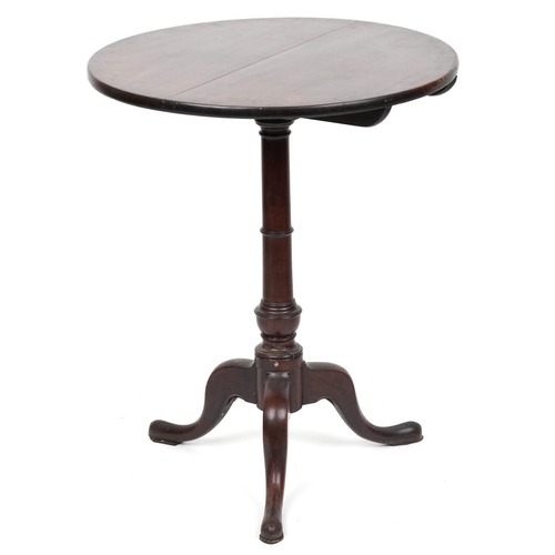 1069 - Georgian circular mahogany tilt top occasional table, 73cm high x 61cm in diameter