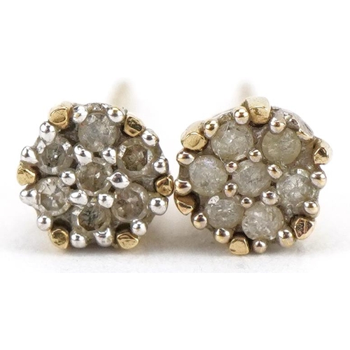 2110 - Pair of 9ct gold diamond cluster stud earrings, 4.5mm in diameter, 0.9g