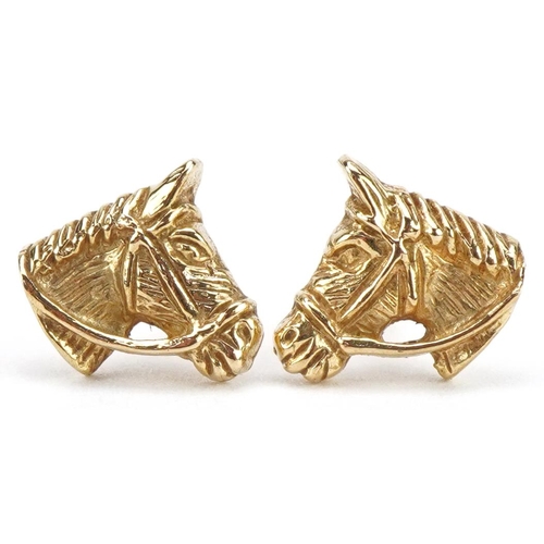 2068 - Pair of 9ct gold horsehead stud earrings, 8.5mm wide, 0.8g