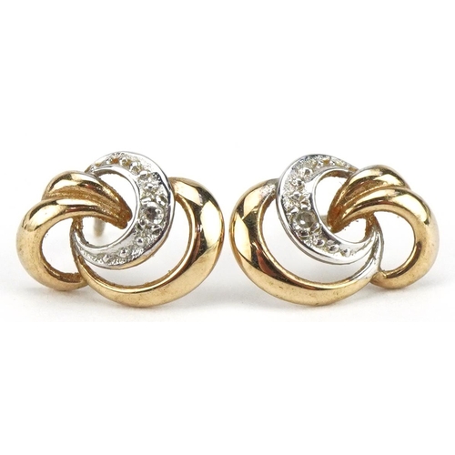 2147 - Pair of 9ct two tone gold diamond stud earrings, 1.2cm high, 1.3g