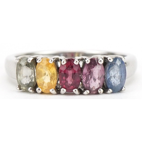 2174 - 9ct white gold multi gem ring, size N, 3.0g