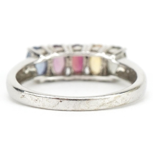 2174 - 9ct white gold multi gem ring, size N, 3.0g