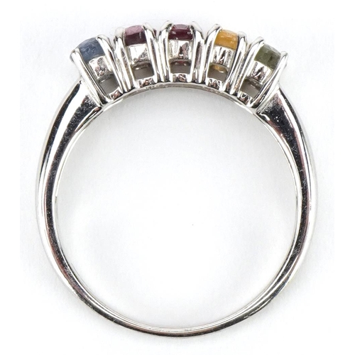 2174 - 9ct white gold multi gem ring, size N, 3.0g