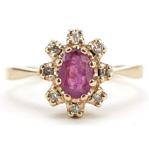 2059 - 9ct gold ruby and diamond cluster ring, size N/O, 2.6g