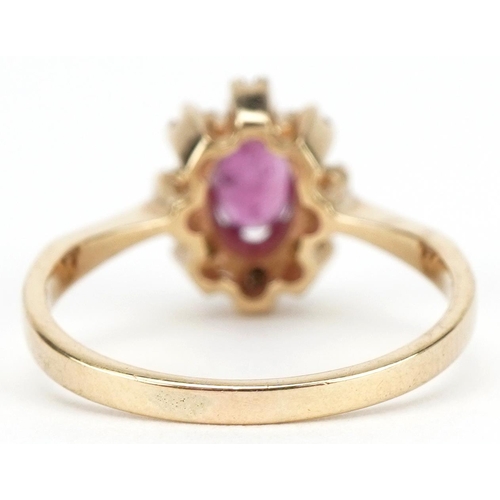 2059 - 9ct gold ruby and diamond cluster ring, size N/O, 2.6g