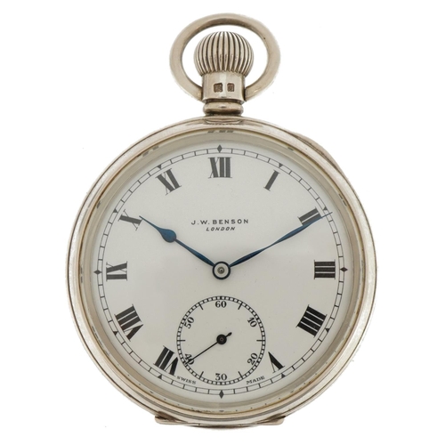 2586 - J W Benson, silver gentlemen's open face pocket watch housed in a J W Benson Ltd Ludgate Hill fitted... 