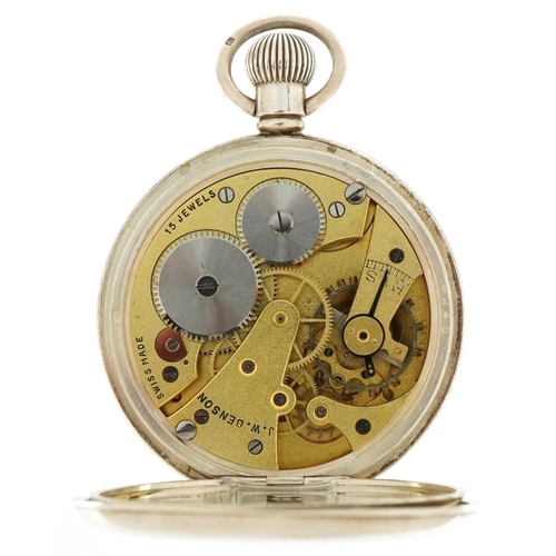 2586 - J W Benson, silver gentlemen's open face pocket watch housed in a J W Benson Ltd Ludgate Hill fitted... 