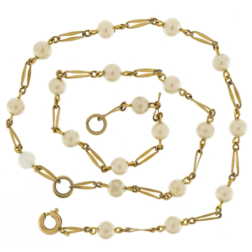 2149 - Vintage gold plated and simulated pearl necklace, 36cm in length, 4.8g