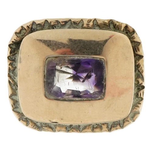 2173 - Antique unmarked gold amethyst brooch, tests as 9ct gold, 2.1cm high, 4.8g