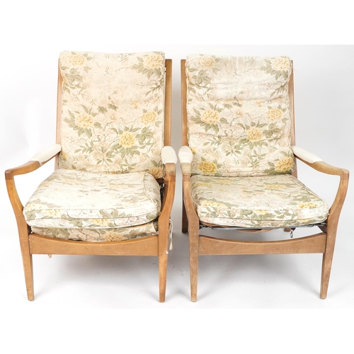 1139 - Pair of mid century Cintique armchairs with floral upholstered lift off back and seats, 83.5cm high