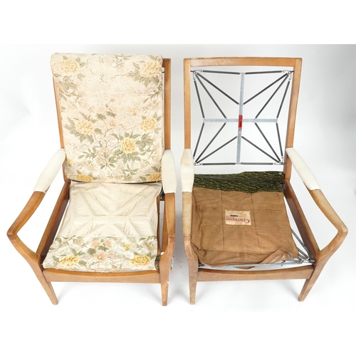 1139 - Pair of mid century Cintique armchairs with floral upholstered lift off back and seats, 83.5cm high