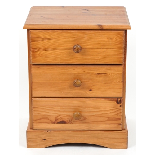 1143 - Pine three drawer night stand, 59.5cm H x 46.5cm W x 38cm D