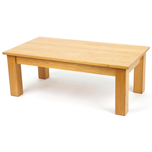 1063 - Contemporary light oak coffee table, 45cm H x 110.5cm W x 60cm D