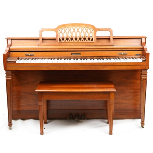 1154 - Baldwin Classic, American mahogany upright piano with stool, serial number 1470408, 92cm H x 144cm W... 