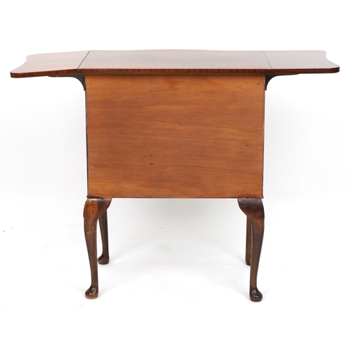 1131 - Mahogany drop leaf serpentine three drawer chest raised on cabriole legs, 73cm H x 41cm D x 60cm W e... 