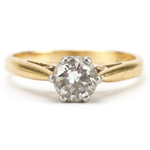 2108 - 18ct gold and platinum diamond solitaire ring, the diamond approximately 0.50 carat, size K, 2.6g