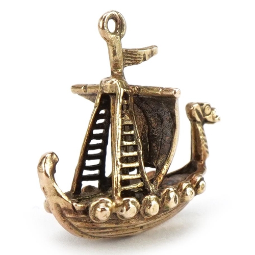 2039 - 9ct gold Viking longboat charm, 2cm in length, 3.7g