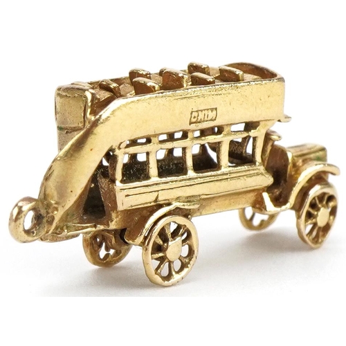 2023 - 9ct gold vintage open top bus charm, 3cm in length, 4.7g