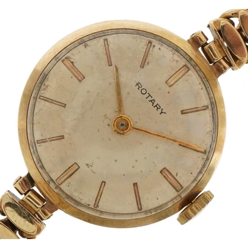 2114 - Rotary, ladies 9ct gold wristwatch with 9ct gold strap, 21mm in diameter, total 17.4g