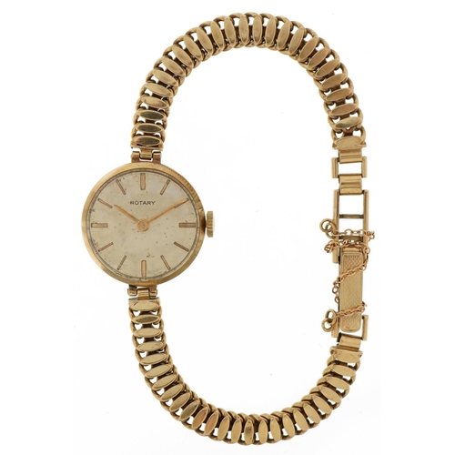 2114 - Rotary, ladies 9ct gold wristwatch with 9ct gold strap, 21mm in diameter, total 17.4g