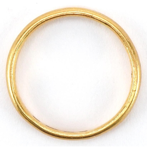 2166 - 22ct gold wedding band, size N, 3.3g