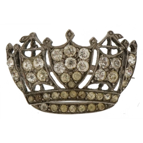 2120 - Silver clear stone Naval crown brooch, 2.7cm wide, 4.5g