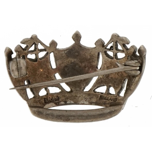 2120 - Silver clear stone Naval crown brooch, 2.7cm wide, 4.5g