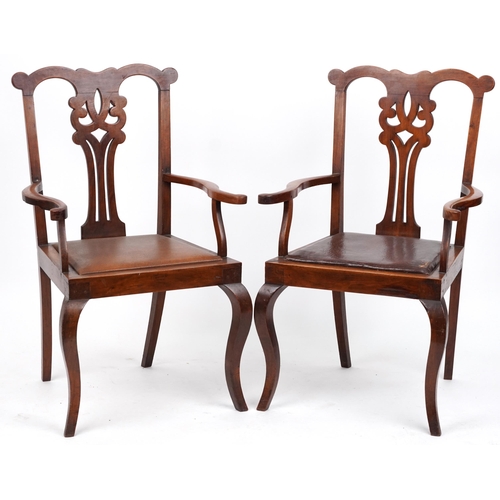 1128 - Pair of early 19th century carver chairs with leather upholstered seats, 99.5cm high