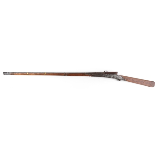 702 - Antique Matchlock Rifle impressed 307, 154.5cm in length