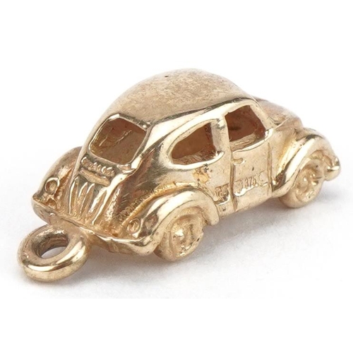 2158 - 9ct gold Volkswagen Beetle charm, 1.8cm in length, 2.1g