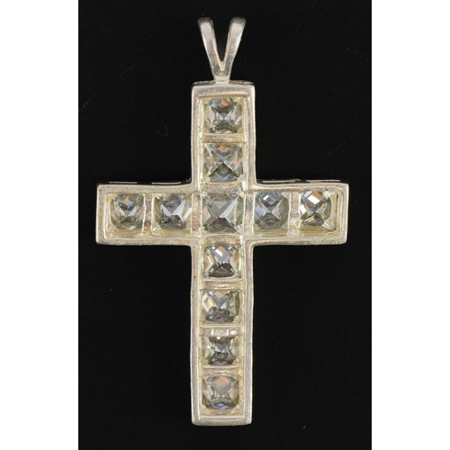 2144 - Large silver cubic zirconia cross pendant, 4.5cm high, 8.6g