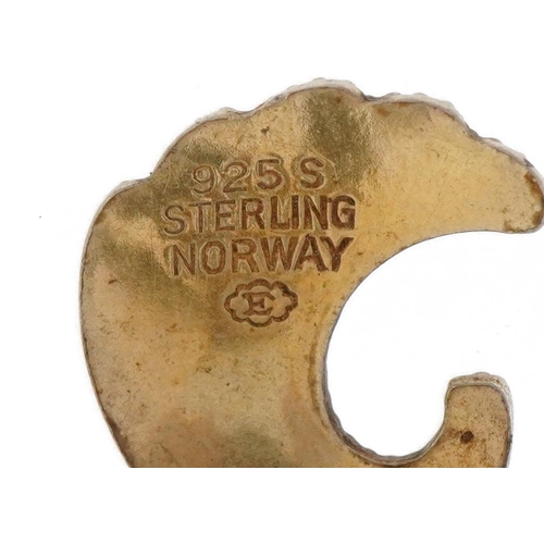 2038 - Nils Erik Elvik, pair of Norwegian 925S sterling silver gilt and blue enamel clip on earrings, 1.8cm... 