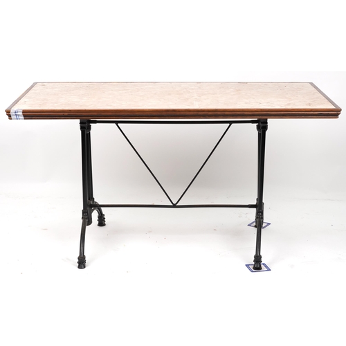 1104 - Industrial rectangular bistro table with marble top, 72.5cm H x 140cm W x 75cm D