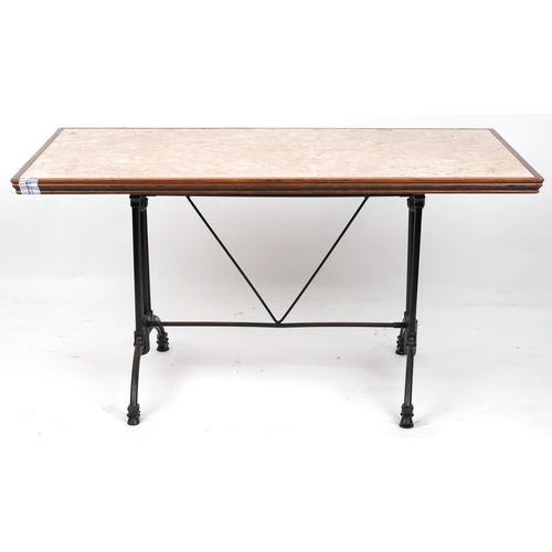 1104 - Industrial rectangular bistro table with marble top, 72.5cm H x 140cm W x 75cm D