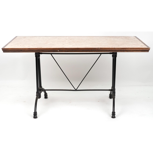 1104 - Industrial rectangular bistro table with marble top, 72.5cm H x 140cm W x 75cm D