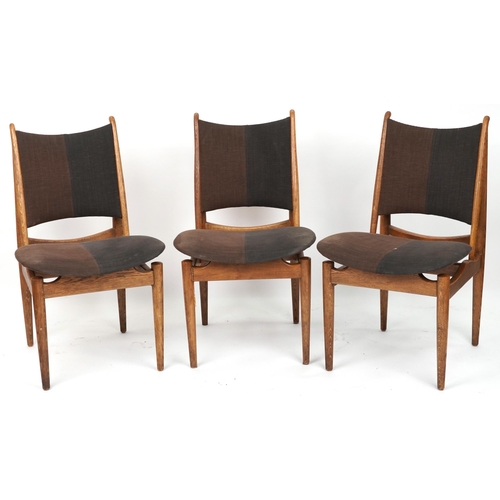 1140 - Three Scandinavian design hardwood chairs with fabric backs and seats, 89cm high