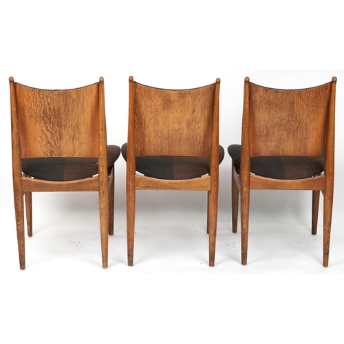 1140 - Three Scandinavian design hardwood chairs with fabric backs and seats, 89cm high