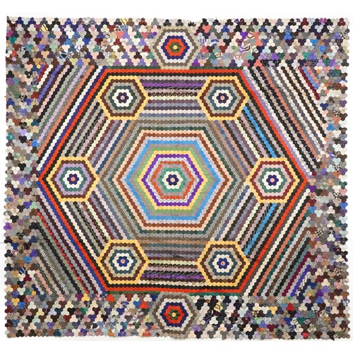 1660 - Antique colourful patchwork throw, 169cm x 175cm