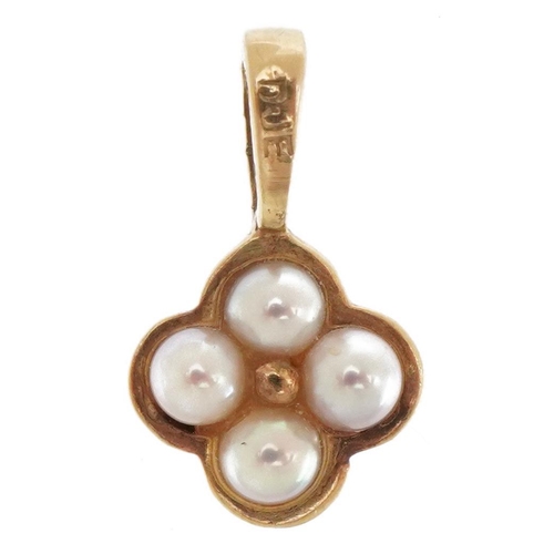 2169 - 9ct gold seed pearl pendant, 1.3cm high, 0.6g