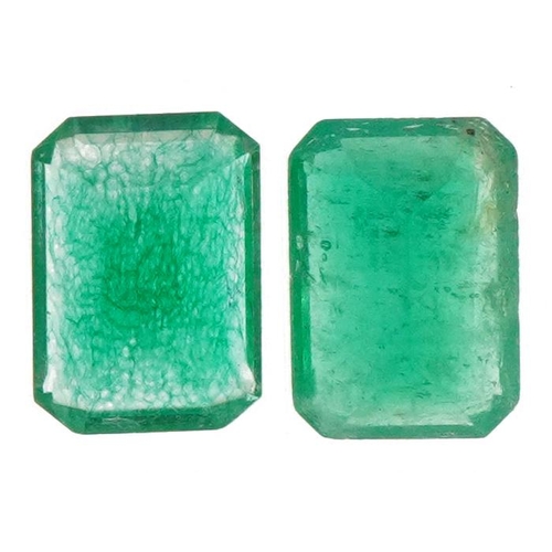 2186 - Two Columbian rectangle cut emeralds, total weight approximately 1.8 carat