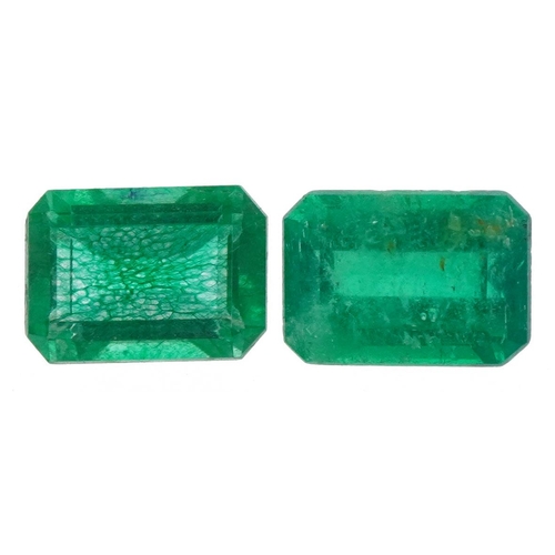 2186 - Two Columbian rectangle cut emeralds, total weight approximately 1.8 carat