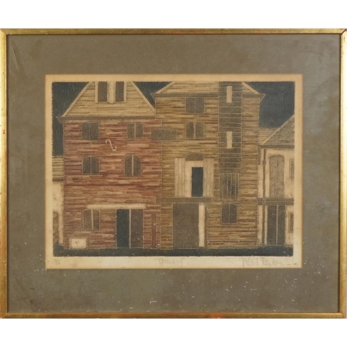 335 - Valerie Thornton - Granary, pencil signed etching in colour, limited edition 4/100, mounted, framed ... 