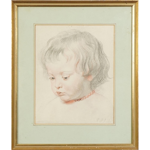 1541 - After Peter Paul Rubens - Portrait of a young child, mounted, framed and glazed, 25.5cm x 20.5cm exc... 