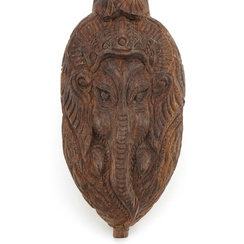 1571 - Nepalese Sarangi wooden four string musical instrument carved with an elephant, 33cm in length