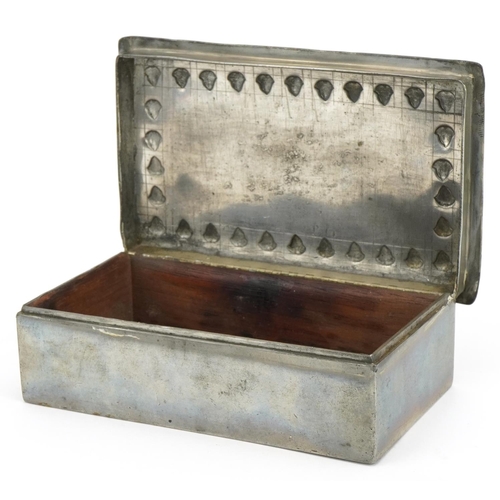 32 - Archibald Knox for Liberty & Co, Arts & Crafts Tudoric pewter casket with hinged lid impressed Tudor... 